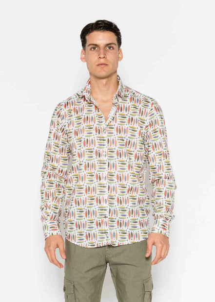 CAMISA M/L ESTAMPADA ELASTÁN SARDINES