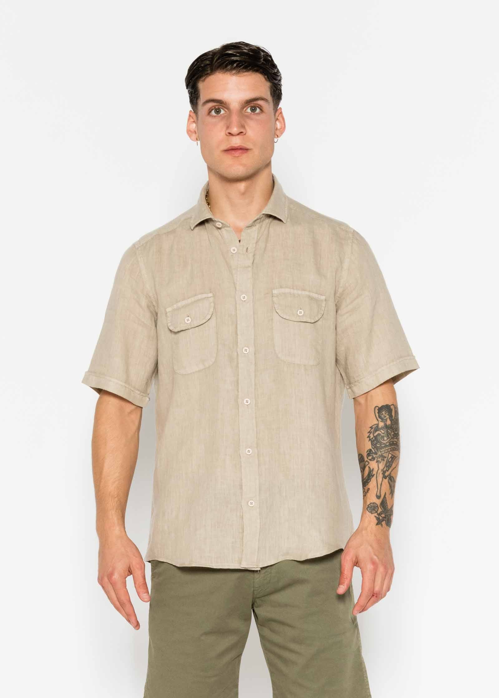 CAMISA MC LINO CON BOLSILLOS