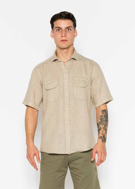 CAMISA MC LINO CON BOLSILLOS