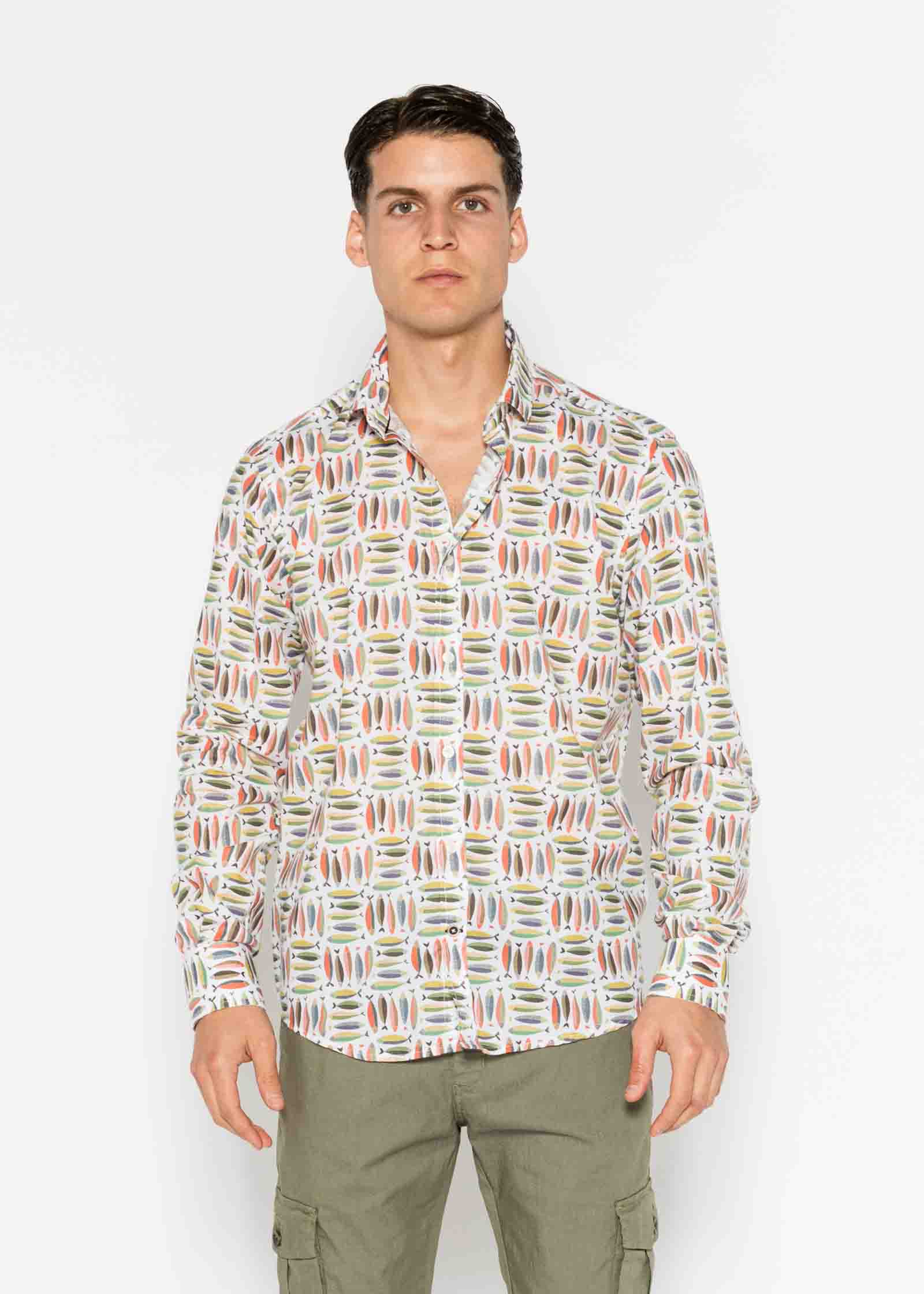 CAMISA M/L ESTAMPADA ELASTÁN SARDINES