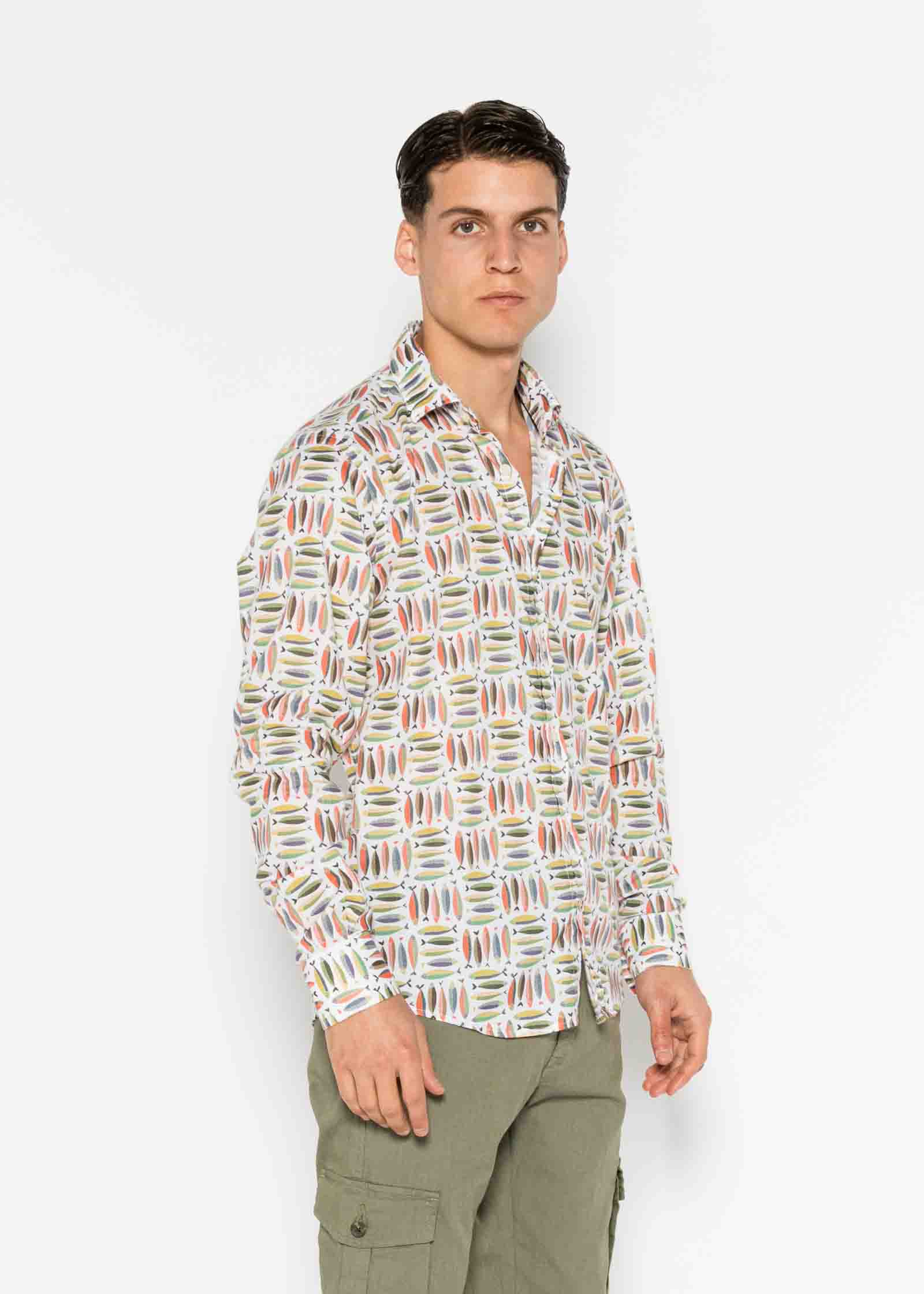 CAMISA M/L ESTAMPADA ELASTÁN SARDINES