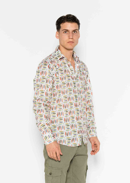 CAMISA M/L ESTAMPADA ELASTÁN SARDINES