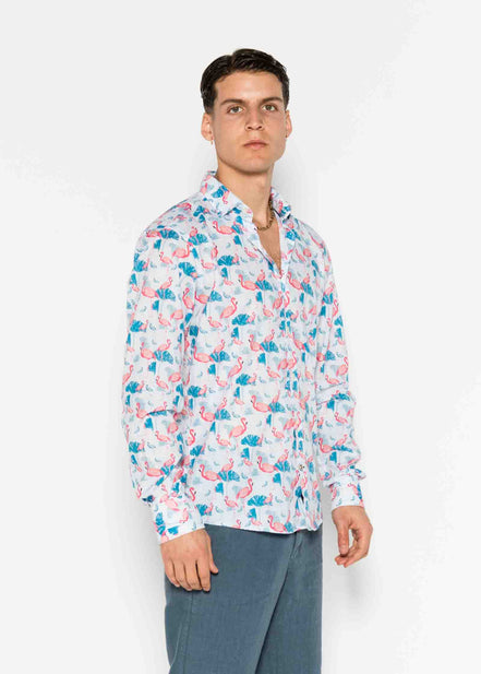 CAMISA M/L ESTAMPADA VOILÈ FLAMINGO
