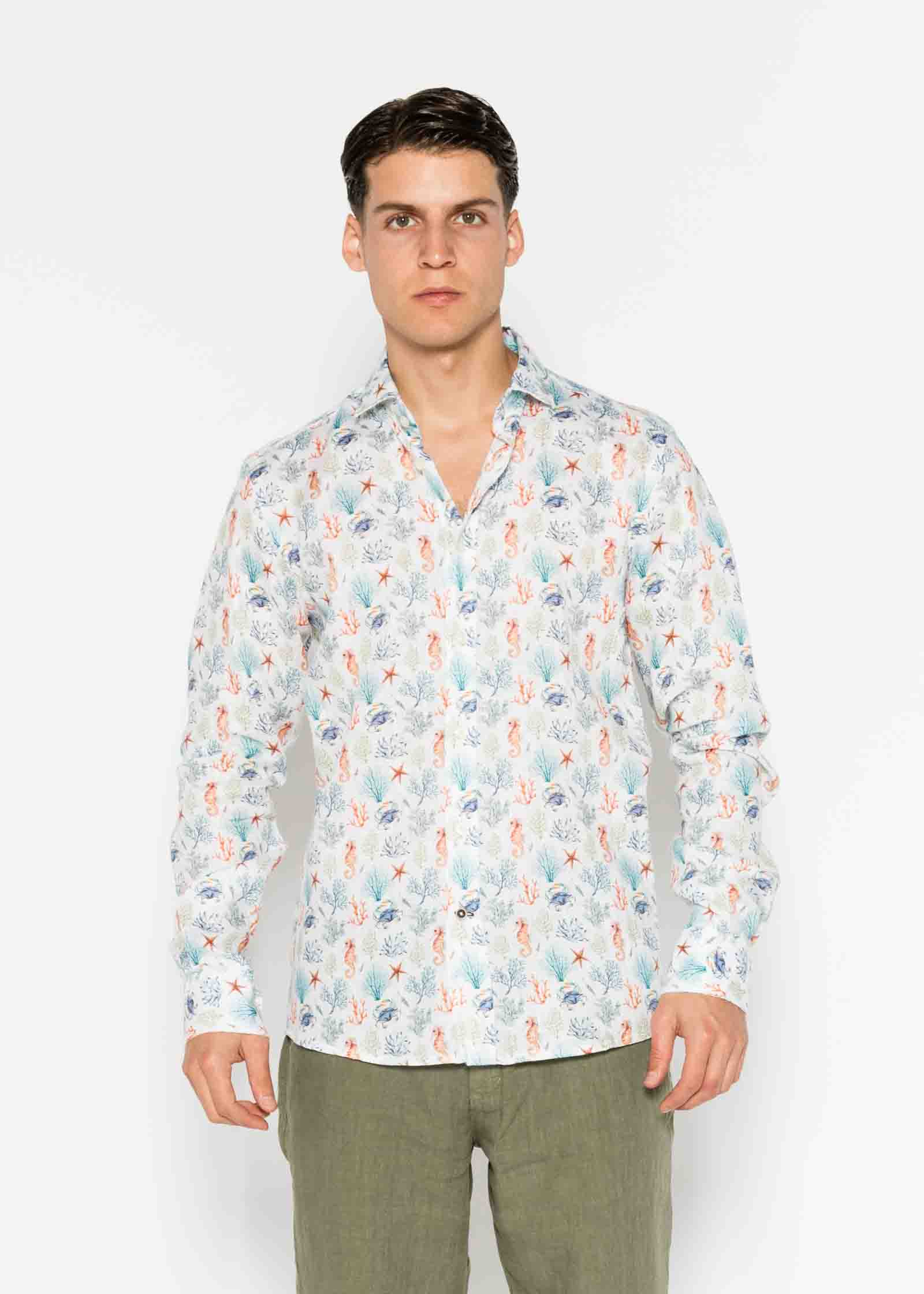 CAMISA M/L ESTAMPADA LINO CORAL