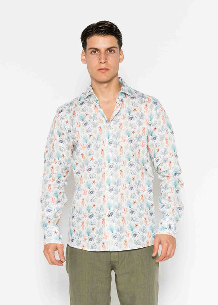 CAMISA M/L ESTAMPADA LINO CORAL