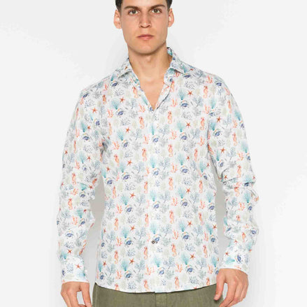 CAMISA M/L ESTAMPADA LINO CORAL