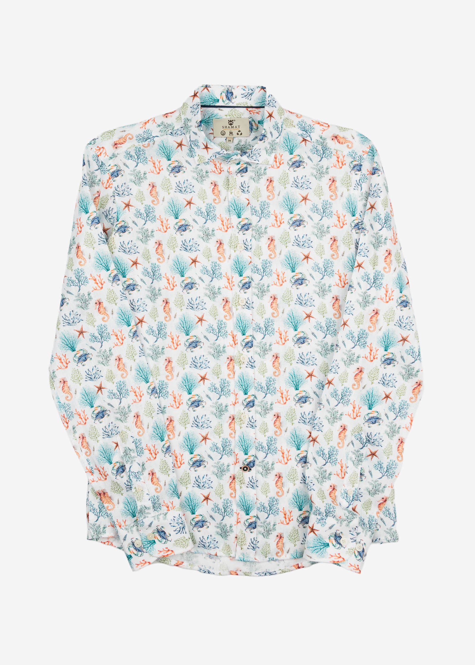 CAMISA M/L ESTAMPADA LINO CORAL