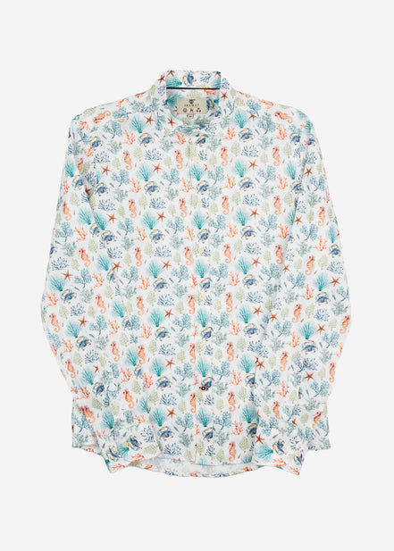 CAMISA M/L ESTAMPADA LINO CORAL