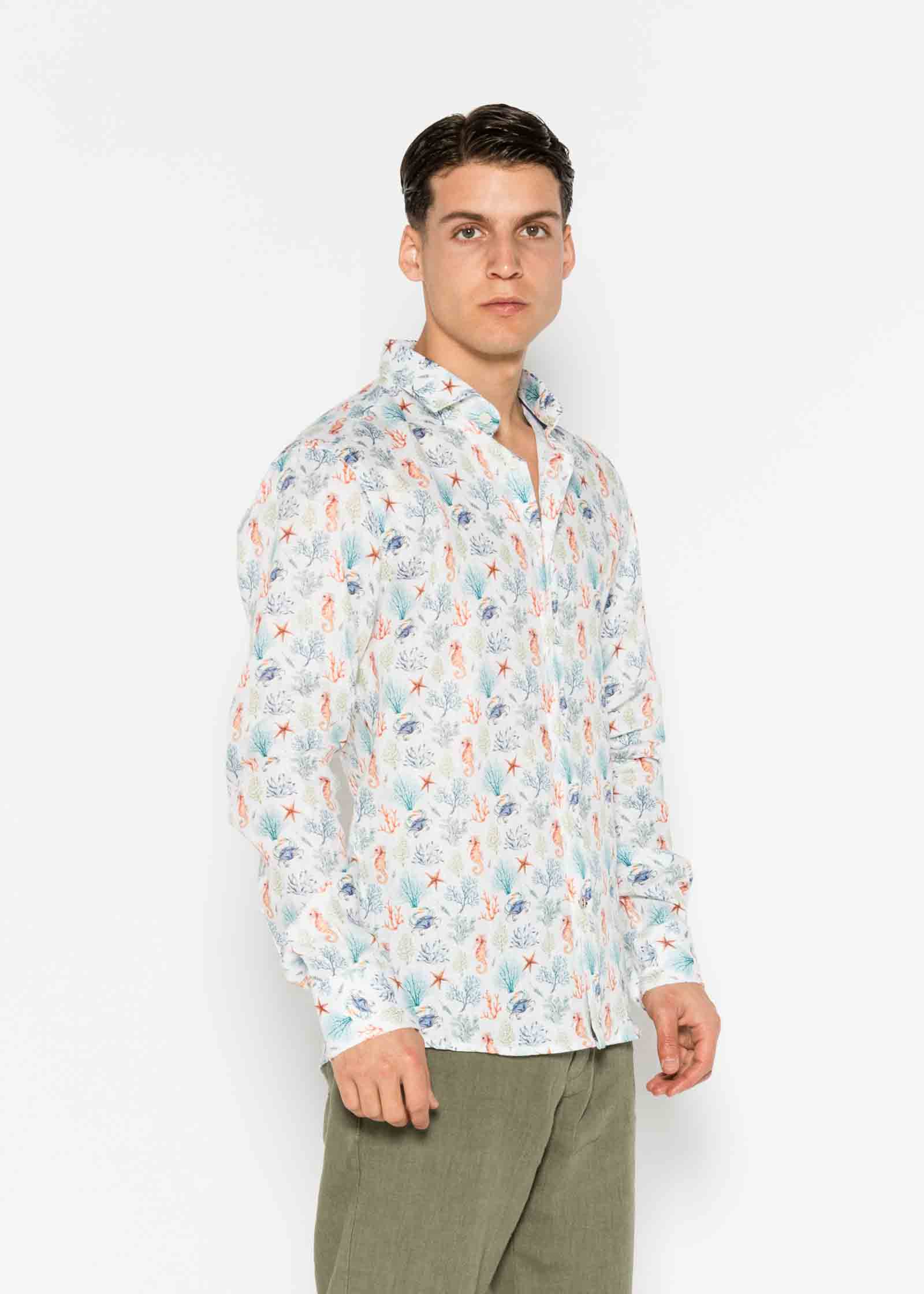 CAMISA M/L ESTAMPADA LINO CORAL