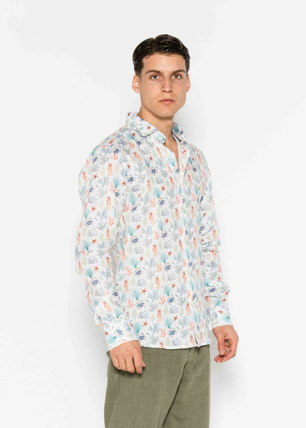 CAMISA M/L ESTAMPADA LINO CORAL