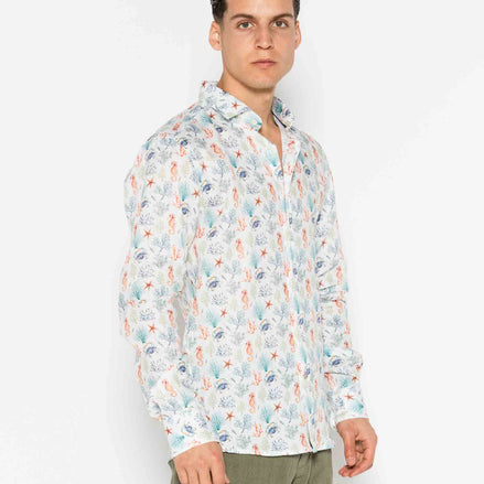 CAMISA M/L ESTAMPADA LINO CORAL