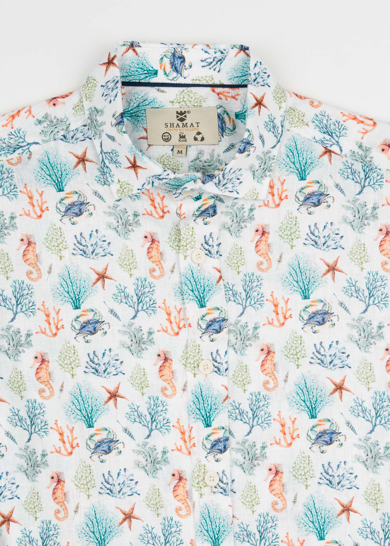 CAMISA M/L ESTAMPADA LINO CORAL