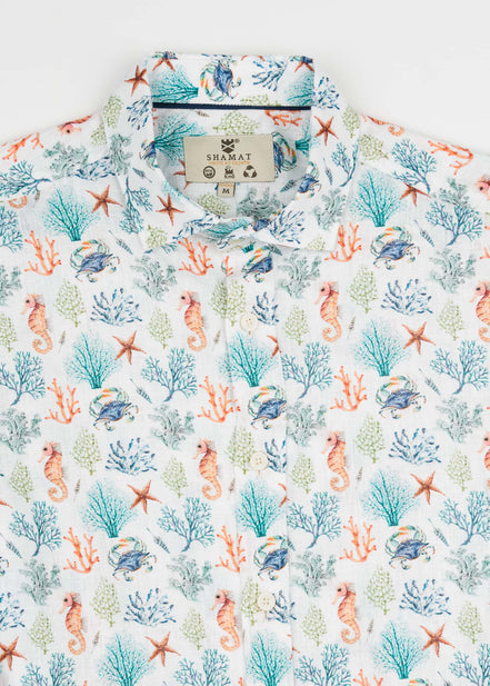 CAMISA M/L ESTAMPADA LINO CORAL