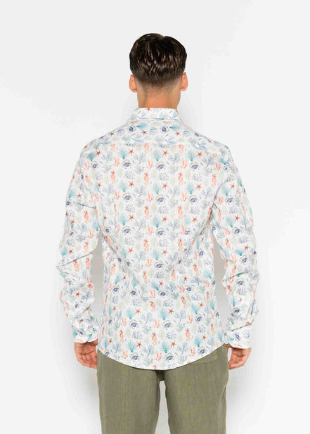 CAMISA M/L ESTAMPADA LINO CORAL