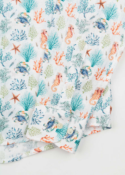 CAMISA M/L ESTAMPADA LINO CORAL