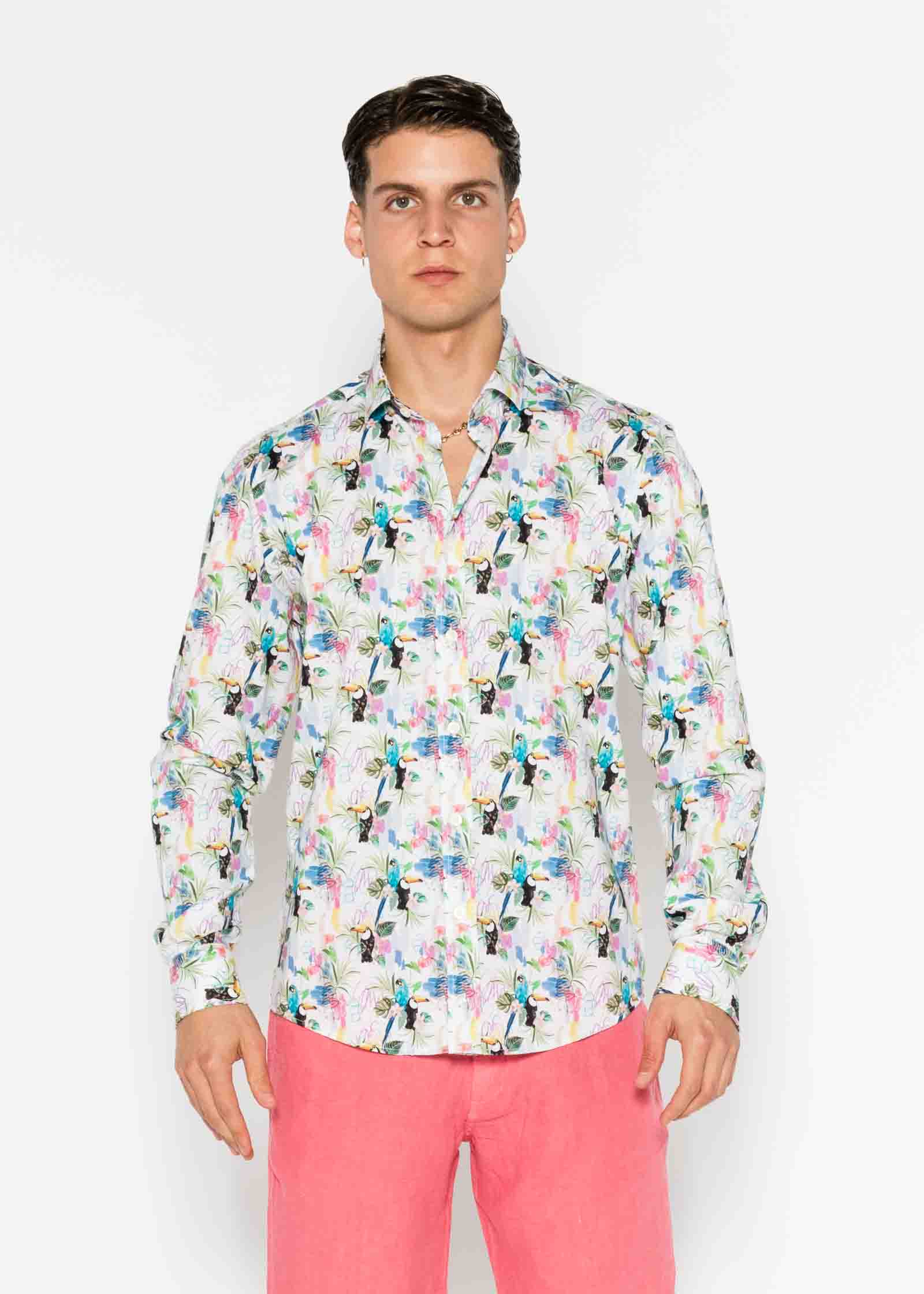 CAMISA ESTAMPADA ELASTÁN TROPICAL