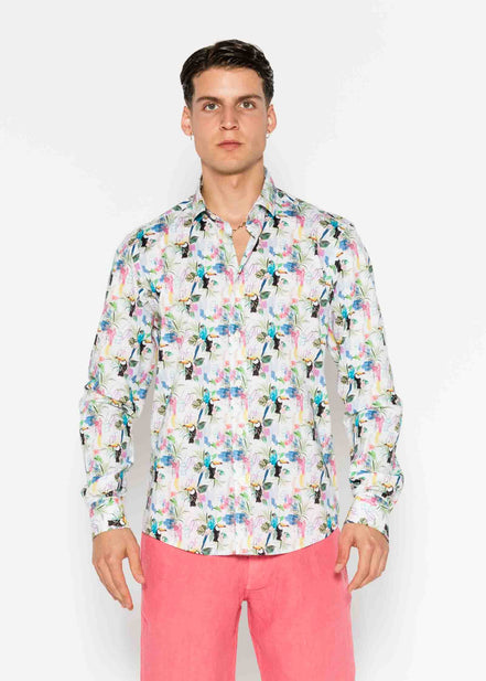 CAMISA ESTAMPADA ELASTÁN TROPICAL