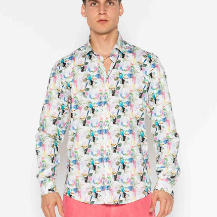 CAMISA ESTAMPADA ELASTÁN TROPICAL