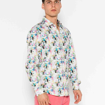 CAMISA ESTAMPADA ELASTÁN TROPICAL