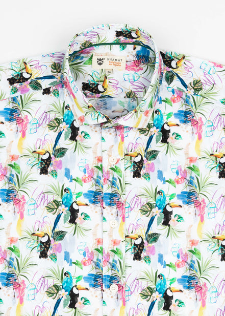 CAMISA ESTAMPADA ELASTÁN TROPICAL