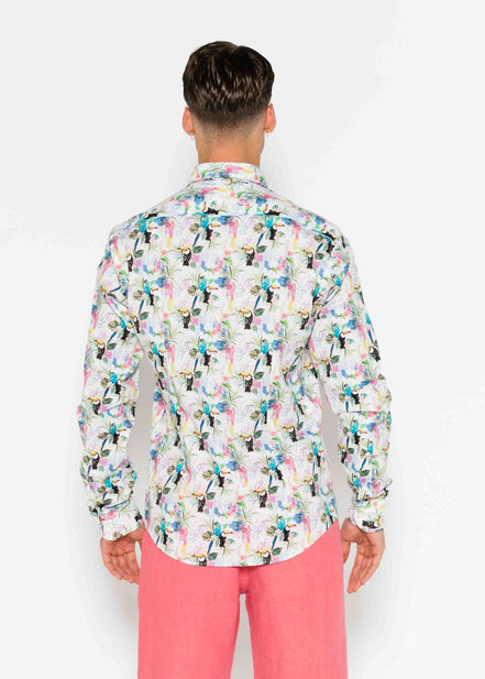 CAMISA ESTAMPADA ELASTÁN TROPICAL