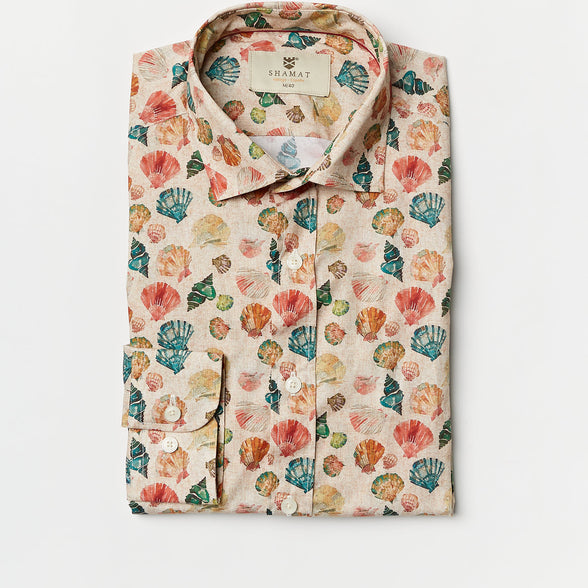 CAMISA ALG/ELASTÁN ESTAMPADA SEASHELL