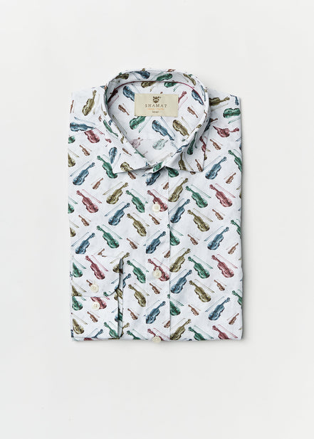 CAMISA ALG/ELASTÁN ESTAMPADA VIOLIN