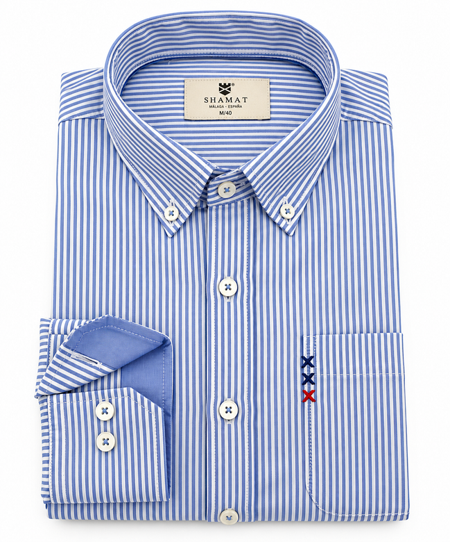 Camisa Rayas Azules con Contrastes Hombre | SHAMAT