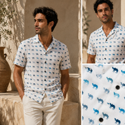 Camisa Bowling Camellos Mediterráneos