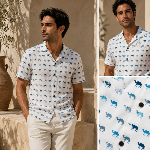 Camisa Bowling Camellos Mediterráneos