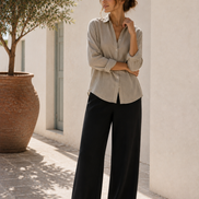 Pantalón de lino con cintura elástica para mujer
