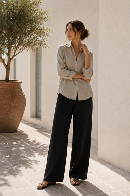 Pantalón de lino con cintura elástica para mujer