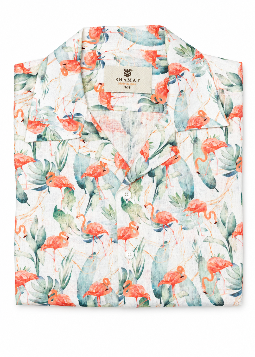 Camisa de lino 100 % estampado digital Flamencos