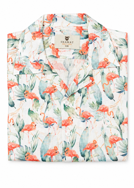 Camisa de lino 100 % estampado digital Flamencos