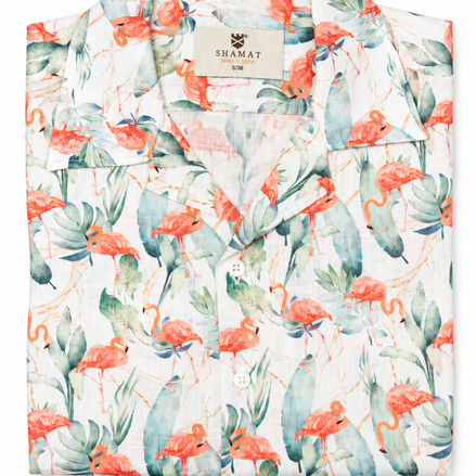 Camisa de lino 100 % estampado digital Flamencos