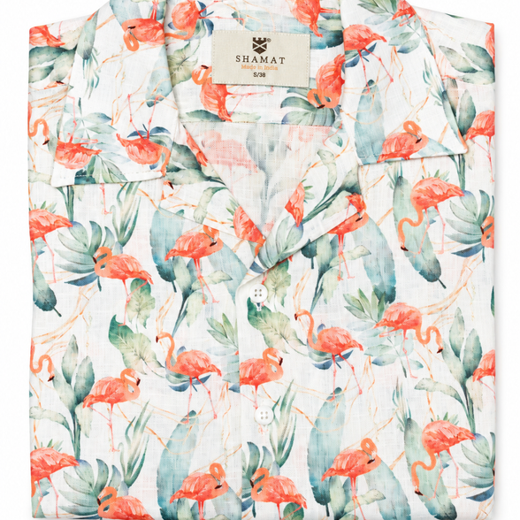 Camisa de lino 100 % estampado digital Flamencos