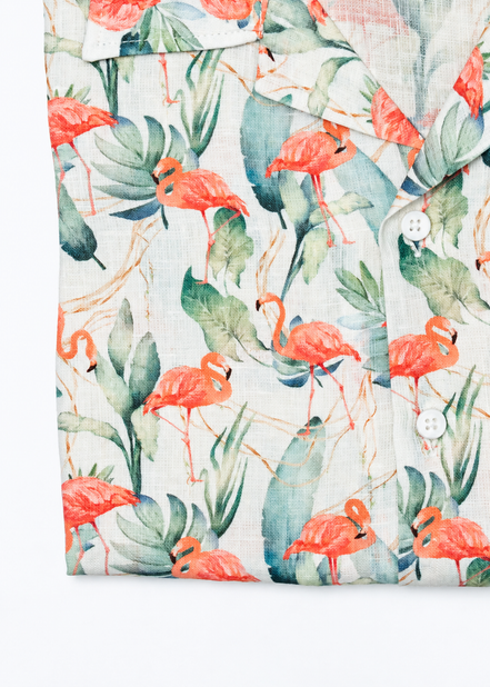 Camisa de lino 100 % estampado digital Flamencos
