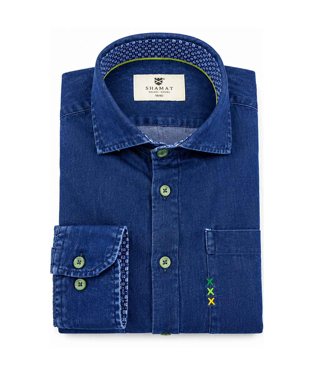 Camisa Vaquera Azul Denim Hombre | SHAMAT