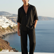 Pantalón de lino 100% con bolsillo parche para hombre